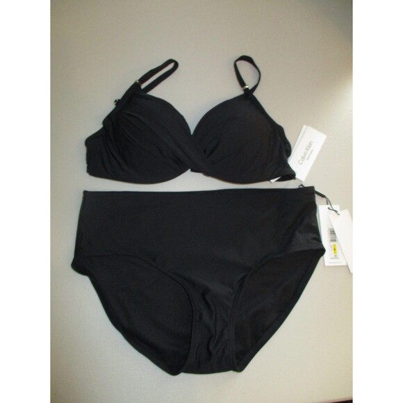 Calvin Klein Womens Sz M Bikini Set Two Piece Black Swimwear Push Up Underwire - Picture 1 of 14